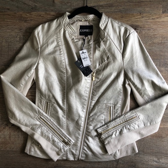 Express Jackets & Blazers - Express Metallic Gold Faux Leather Jacket - M